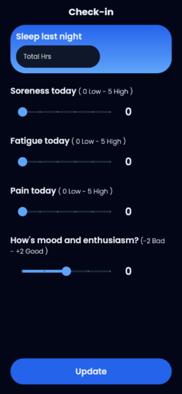 Daily athlete readiness check-in for adaptive workouts